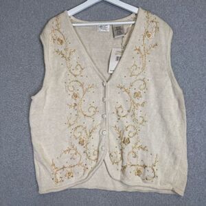 Vintage Kathie Lee Woman Size 22/24W Plus Embroidered Knit Cardigan Vest